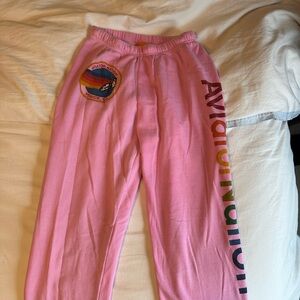 Aviator Nation Pink Lounge Pants with Rainbow Logo